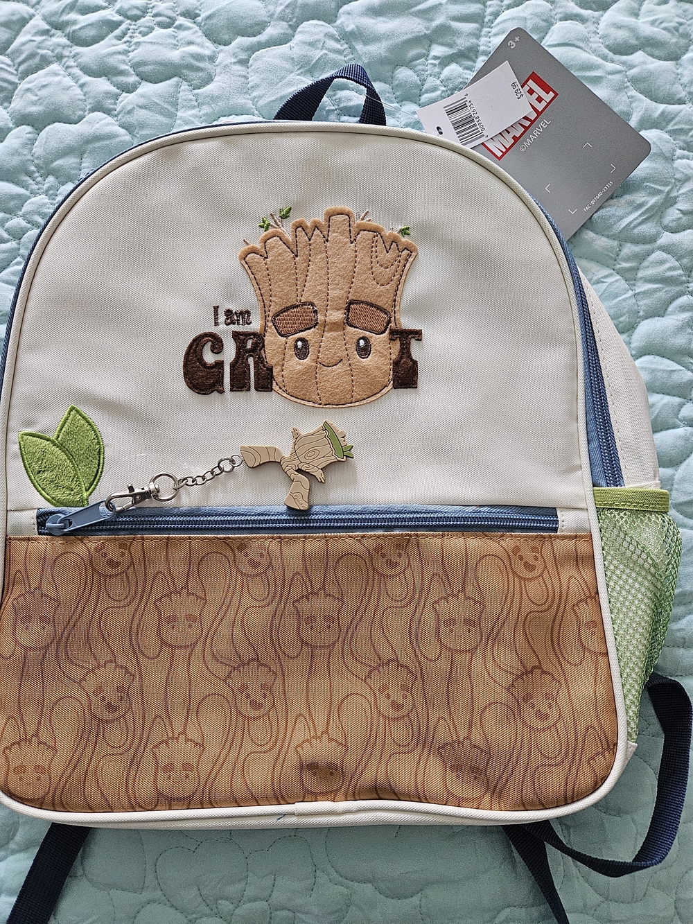 Marvel "I Am Groot" mini backpack features embroidered artwork of Baby Groot on